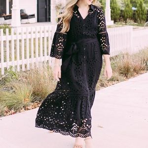 Lilly Pulitzer Meadow Midi Eyelet Shirtdress size 8 Black